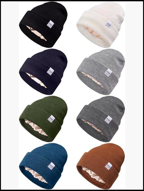 8 Pack Satin Lined Beanies, Soft Silk Lined Beanie, Warm Cuffed Hats Unisex main image 6